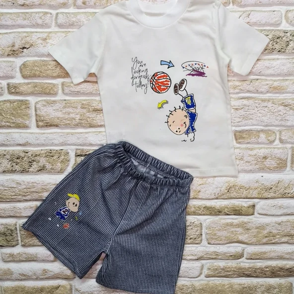 1-2-3 Yaş Topçu Erkek Çocuk Baskılı Şortlu Kısa Kollu Tişört 2li Erkek Bebek Takımı Lacivert ürün görseli 1