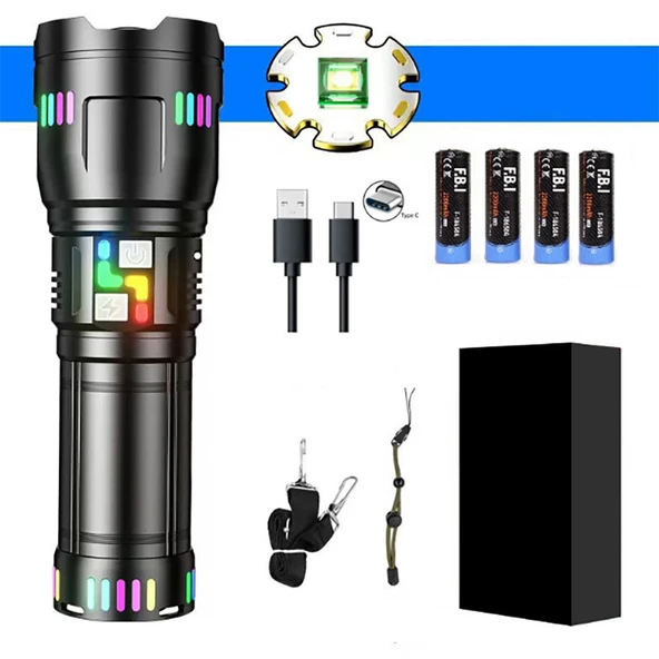 Periboia Pro F-3002 Alüminyum TG LED Gece Şeritli Type-C Şarjlı El Feneri ürün görseli 1