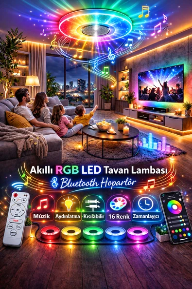 Akıllı RGB LED Tavan Lamba 60W Bluetooth Hoparlörlü  Smart Life Uyumlu, Müzik Senkron, Kısılabilir Renk Değiştiren ürün görseli 1