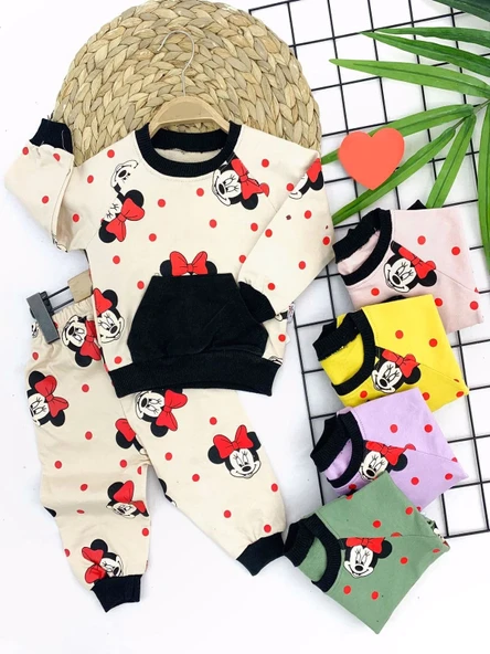 9-12-18-24 Ay Bayan Mickey Baskılı Cepli 2li Kız Bebek Takımı Lila ürün görseli 1