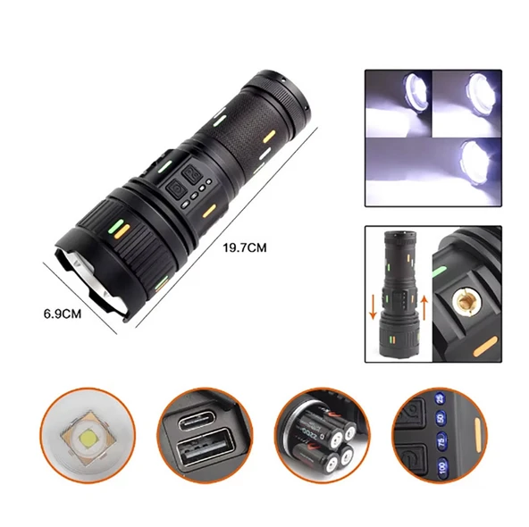Periboia Pro F-3001 Alüminyum TG LED Güç Göstergeli Type-C Şarjlı El Feneri 100 W ürün görseli 1