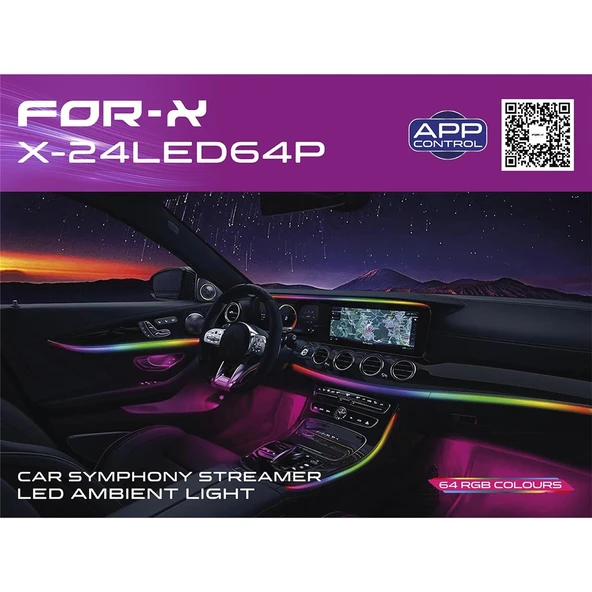 For-X Araç İçi Ambiyans Led Aydınlatma - X-24LED64P Animasyonlu 64 Renkli Müziğe Duyarlı RBG LED ürün görseli 1