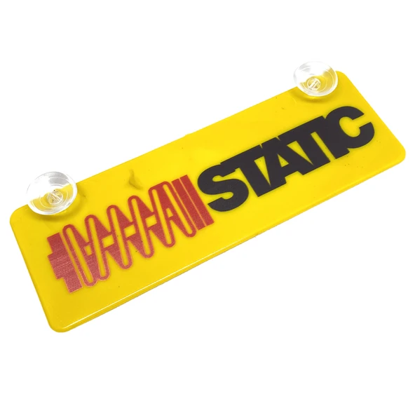 STATIC Kırmızı Siyah Yazılı Sarı Dekor Plaka Vantuzlu Cam Süsü 22x7.5cm ürün görseli 1