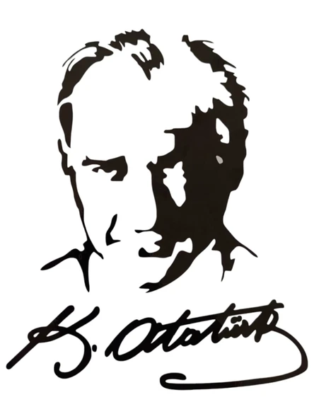 K.Atatürk Silüetli İmzalı Oto Sticker Siyah 19x15cm ürün görseli 1
