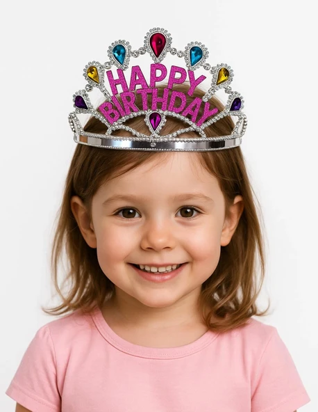 Gümüş Renk Happy Birthday Yazılı Doğum Günü Tacı 60 Cm ürün görseli 1