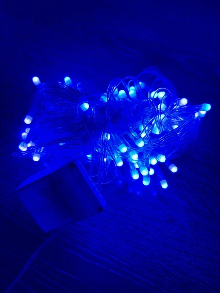 10m 100 Led Damla Uçlu Mavi Işık Şeffaf Kablo Mz-17-6 ürün görseli 1