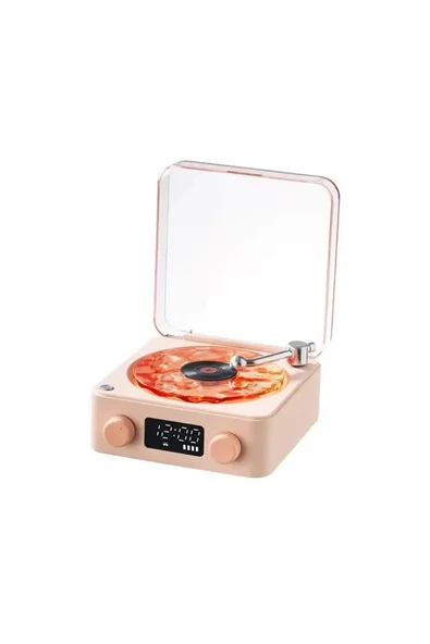 Waves Nostalji Plak Görünümlü Bluetooth Hoparlör 3d Ses Dalgası Retro Müzik Plak Pembe ürün görseli 1