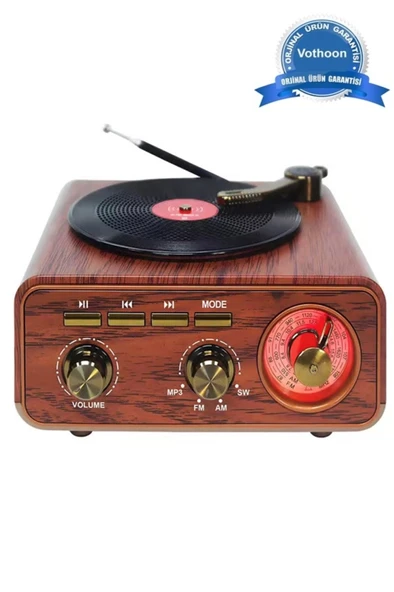 Nostaljik Tasarım Plak Çalar Görünümlü Radyolu Bluetooth Hoparlör Retro Müzik Plak ürün görseli 1
