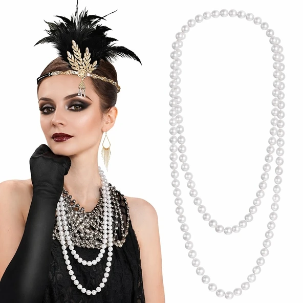 1920 Gatsby İnci Kolye – Vintage Uzun Beyaz İnci Kolye ürün görseli 1