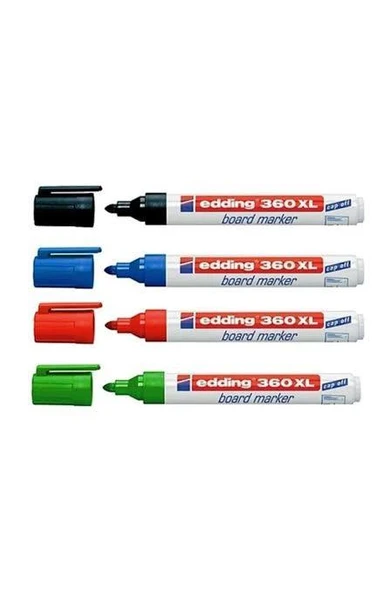 Edding 360 XL Beyaz Tahta Kalemi Doldurulabilir 4lü Set (siyah,kırmızı,mavi,yeşil) ürün görseli 1