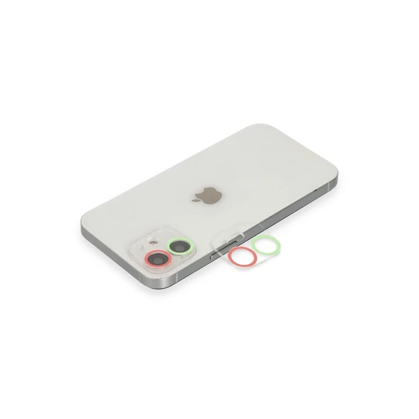 Apple İphone 12 Renkli Kamera Lens Koruma Cam - Yeşil-pembe ürün görseli 1