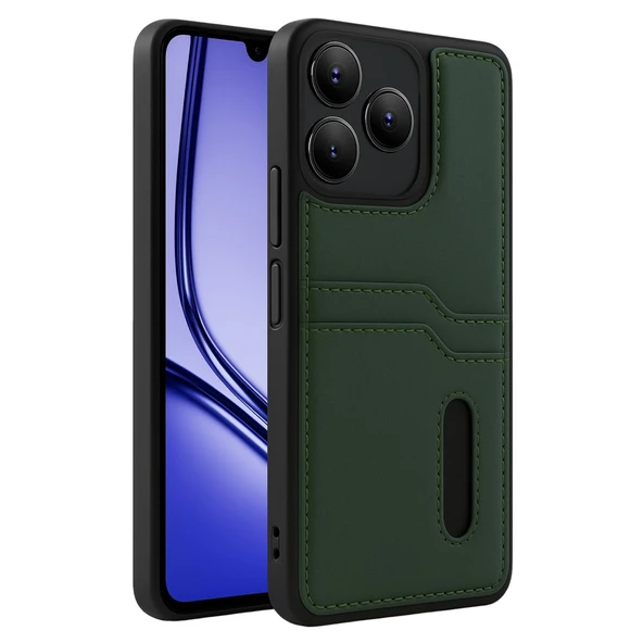 Realme Note 50 4g Kılıf Sara Kartvizitli Deri Kılıf - Koyu Yeşil ürün görseli 1