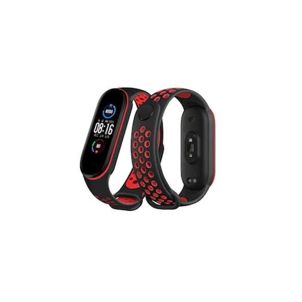 Xiaomi Mi Band 4 Spor Delikli Kordon - Siyah-kırmızı ürün görseli 1
