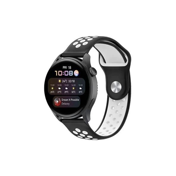 Watch 20mm Spor Delikli Kordon - Siyah-beyaz ürün görseli 1