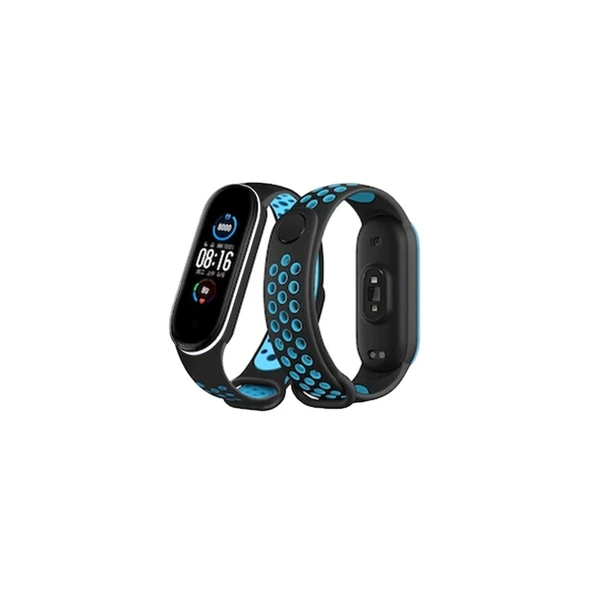 Xiaomi Mi Band 4 Spor Delikli Kordon - Siyah-turkuaz ürün görseli 1