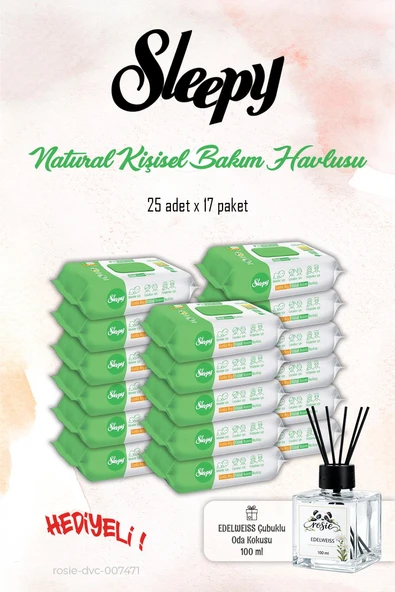Sleepy 17 Paket Kişisel Bakım Havlusu, Natural 25'li ve ROSIE Koku ürün görseli 1