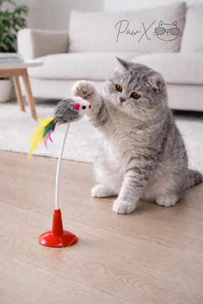 Vantuzlu Çakıl Sesli Peluş Fare Kedi Oyuncağı 20 cm Zemine Yapışan Esnek İnteraktif ürün görseli 1