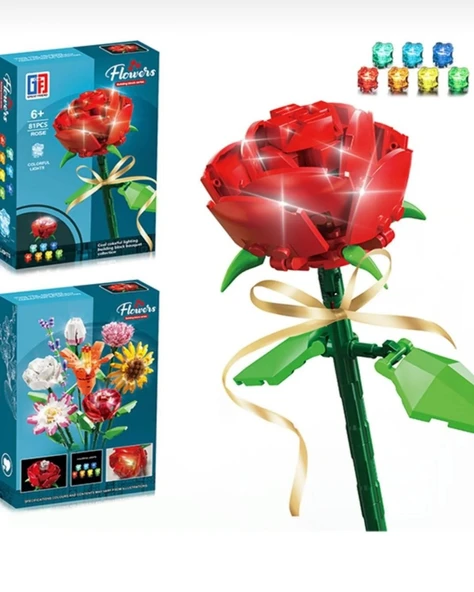 Işıklı Çiçek Lego | Işıklı Çiçekli Lego | 57 Parça Kırmızı Gül Işıklı Lego ürün görseli 1