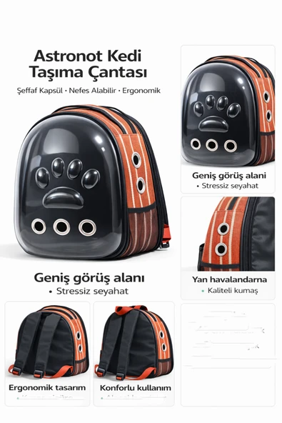 Patili Astronot Şeffaf Kapılı Taşıma Sırt Çantası Kremit Rengi 24x32x42 cm ürün görseli 1