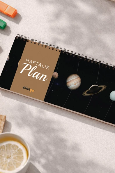 Tarihsiz Spiralli Haftalık Masaüstü Planlayıcı - GÜNEŞ SİSTEMİ  - 10x30 cm Plango ürün görseli 1