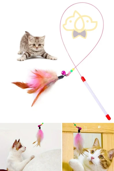 Tüylü Ve Çıngıraklı Kedi Oyun Oltası – 90 Cm Kedi Oyuncağı ürün görseli 1