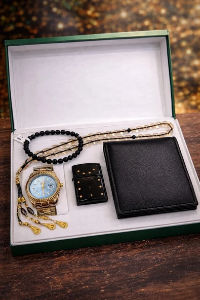 Elifin Işığı Royal Blue Gold Erkek Saat  Aksesuar Seti  Premium Hediye Kutulu ürün görseli 1