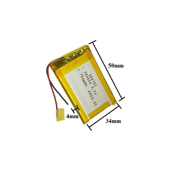 Sertec 383450 3.7V 750 Mah Lityum Polimer Pil 1.5A (Drone Için Uygun Değildir) ürün görseli 1