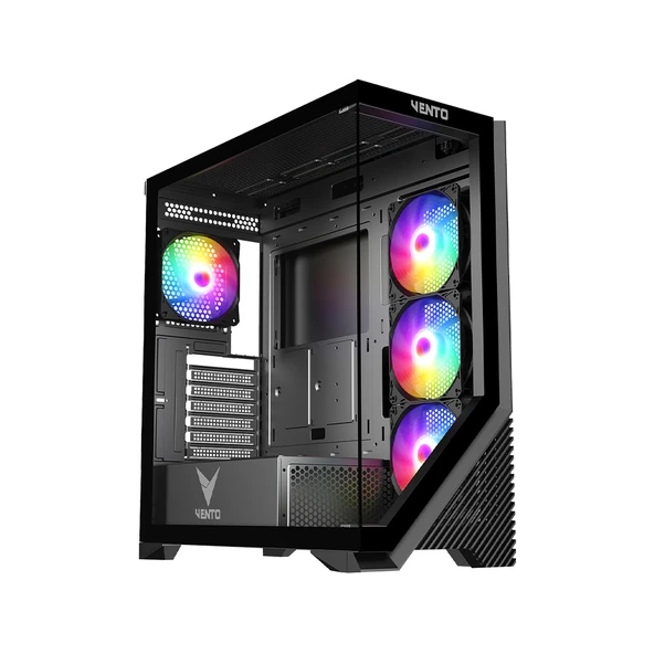 VENTO VG4202FL 850W 80+ BR GEN5 4x12CM RGB FAN E-ATX TEMPERLİ CAM 2xUSB2.0/1xUSB3.0 SİYAH GAMING KASA ürün görseli 1
