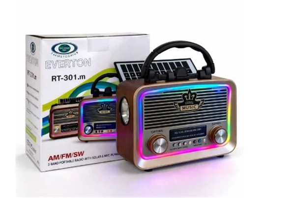 Everton RT-301.m  Bluetooth-USB-SD-FM Şarjlı,Solarlı,Ledli, Nostaljik Radyo El Fenerl Radyo ürün görseli 1