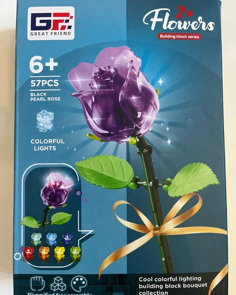 Işıklı Çiçek Blok Yapı | Işıklı Çiçekli Blok Yapı | 57 Parça Mor Gül Işıklı Blok Yapı ürün görseli 1