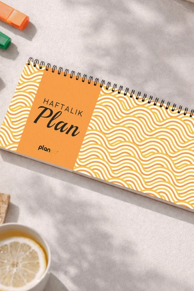 Tarihsiz Spiralli Haftalık Masaüstü Planlayıcı - SARI DALGALAR - 10x30 cm Plango ürün görseli 1