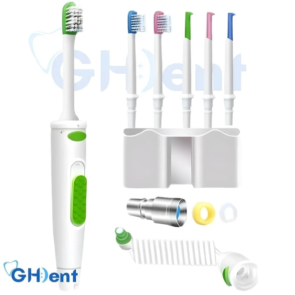 GHDENT SH16 Hibrit 6 Başlıklı Fırçalı Manuel Ağız Duşu / Diş ve Diş Eti Bakım Seti (Duvar Askılıklı) / Tazyik Ayarlı, Pil/Şarj Gerektirmez ürün görseli 1