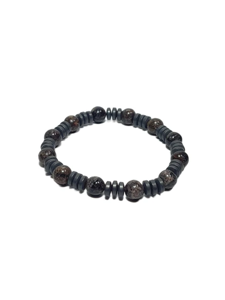 JTSS26BLK1822 CEYT HEMATİT DOĞALTAŞ KOYU KAHVERENGİ 8 MM GARANTİLİ ESNEK JANTİ BİLEKLİK ürün görseli 1
