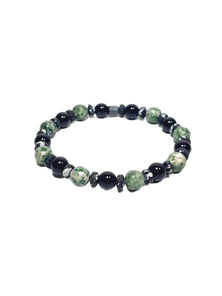 JTSS26BLK1804 JASPER, ONYX VE HEMATİT DOĞALTAŞ ESNEK YEŞİL SİYAH 8 MM GARANTİLİ JANTİ BİLEKLİK ürün görseli 1