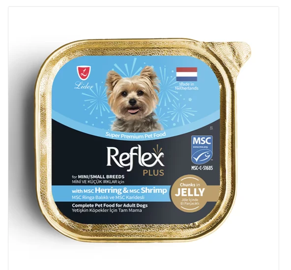 Reflex Plus Jöle İçinde Ringa Balığı ve Karidesli Küçük Irk Köpek Konservesi 85gr ürün görseli 1