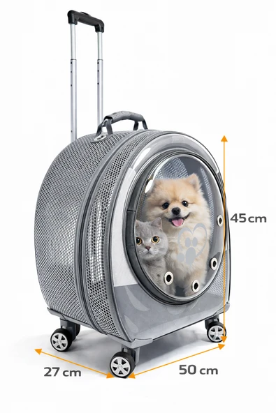 Jumbo Fileli Tekerlekli Kedi Köpek Taşıma Çantası 45 x 50 x 27 cm Gri 15 kg ürün görseli 1