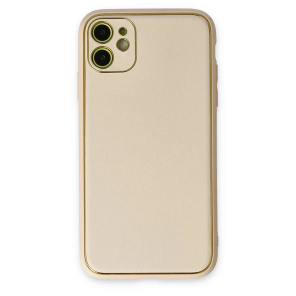 İphone 12 Kılıf Coco Deri Silikon Kapak - Gold ürün görseli 1