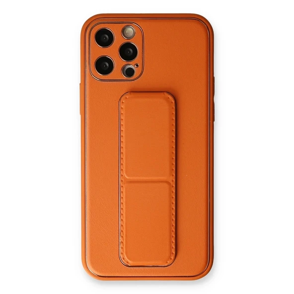 İphone 12 Pro Kılıf Coco Deri Standlı Kapak - Turuncu ürün görseli 1