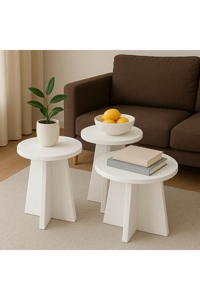 OlcayAksesuar 3 Lü Orta Sehpa Seti, 40 cm, 32 cm, 28 cm Çaplı, Yükseklik 43 cm, 39 cm, 35 cm İskandinav ürün görseli 1