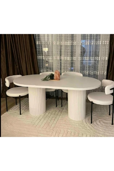 OlcayAksesuar Ada 180x90x75cm (36MM KALIN KENARLI) Oval Beyaz Sütunlu Yemek Masası (SANDALYE YOK SADECE MASADIR) ürün görseli 1