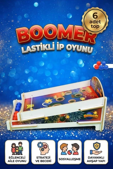Boomer Lastikli Ahşap Hedef Vurma ve Puan Toplama Oyunu 6 Top Hediyeli Oyuncak Seti ürün görseli 1