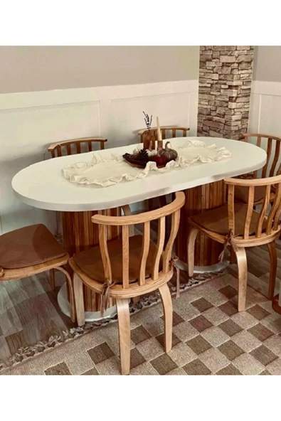OlcayAksesuar Ada 180x90x75cm (36MM KALIN KENARLI) Oval Beyaz Sütunlu Yemek Masası (SANDALYE YOK SADECE MASADIR) ürün görseli 1