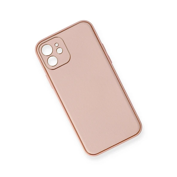 İphone 12 Kılıf Coco Deri Silikon Kapak - Pembe - Resim 3