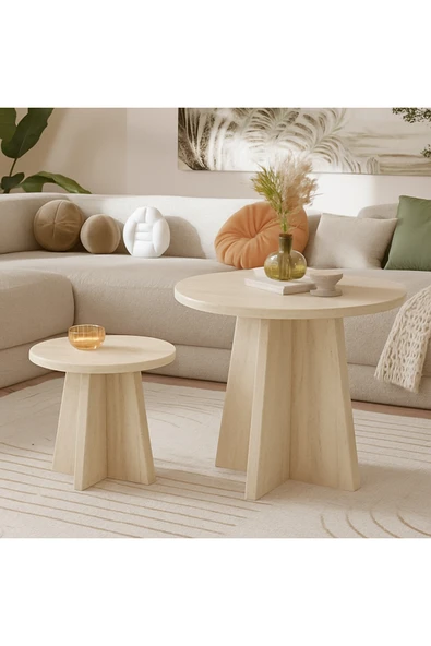 OlcayAksesuar Luna Model 2 Li Orta Sehpa Seti, 58 cm, 40 cm Çaplı, Yükseklik 39 cm, 46 cm İskandinav Stil ürün görseli 1