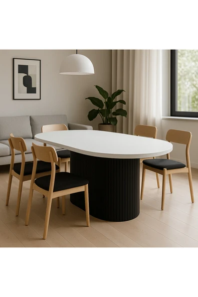 OlcayAksesuar Dolunay 180x90x75cm (36MM KALIN KENARLI) Oval Beyaz Sütunlu Yemek Masası (SADECE MASADIR) ürün görseli 1