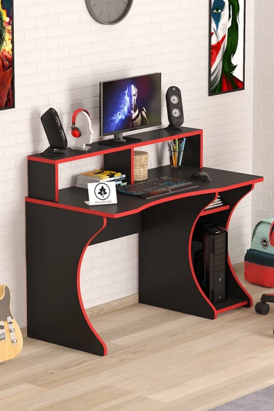 OlcayAksesuar Oyuncu Masası Gamer Model Çalışma Masası Siyah-Kırmızı Model ürün görseli 1