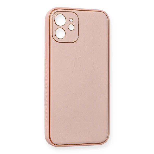 İphone 12 Kılıf Coco Deri Silikon Kapak - Pembe - Resim 2