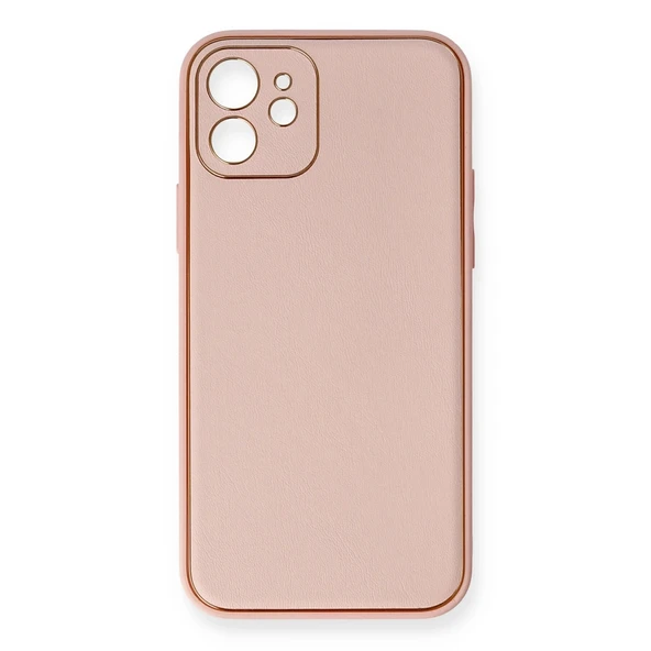 İphone 12 Kılıf Coco Deri Silikon Kapak - Pembe ürün görseli 1