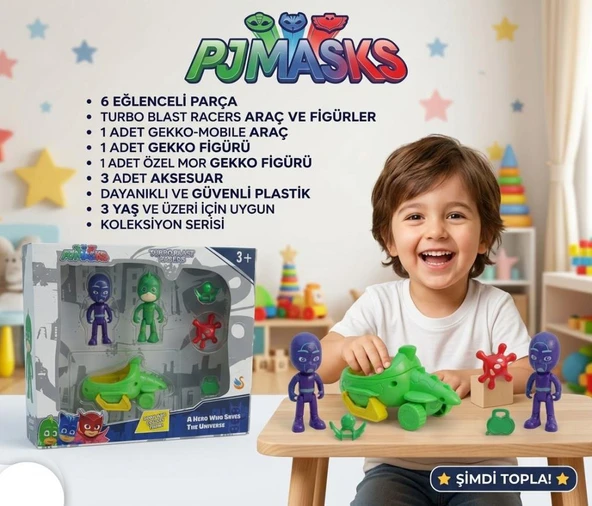 Pijamaskeliler Gekkonun Yarışı! 6 Parçalı Kertenkele Arabalı 2 Figür 4 Aksesuarlı Oyuncak Figür Seti ürün görseli 1
