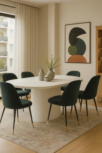 OlcayAksesuar Dolunay 180x90x75cm (36MM KALIN KENARLI) Oval Beyaz Sütunlu Yemek Masası (SADECE MASADIR) ürün görseli 1